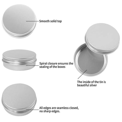 Moretoes 48 Pack 2 Oz Metal Round Tins Aluminum Tin Cans Containers with Screw Lid for Salve, Spices or Candies