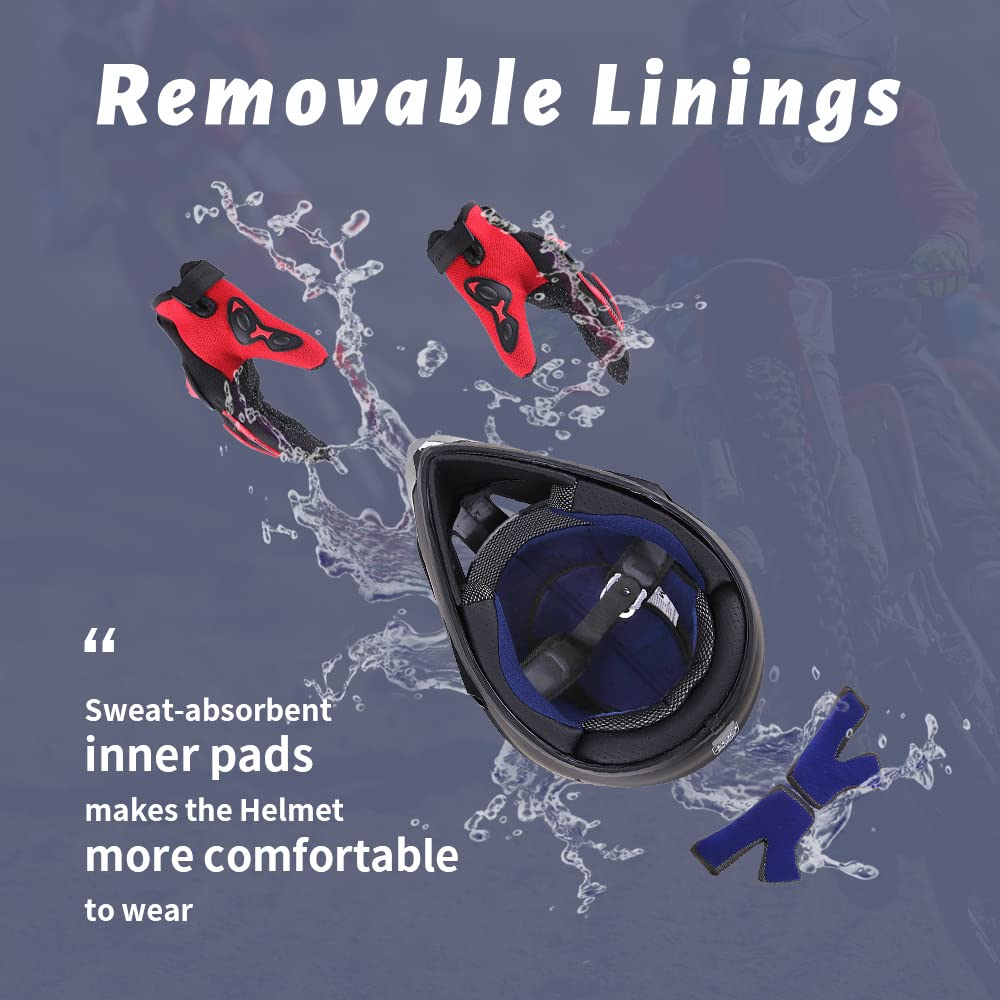 OUMURS Adult Dirt Bike Helmet with Goggles Gloves & Mask Adjustable Sun Visor DOT/FMVSS-218 Motorcycle Adults ATV Helmet Off-Road Motocross Downhill Moped MX BMX for Unisex-Adult-New Black, M