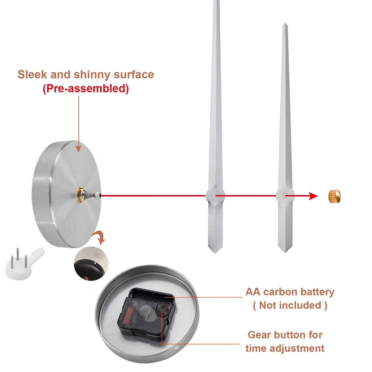 AILILIFE 3D DIY Wall Clock Decor Sticker Mirror Frameless Large DIY Wall Clock Kit for Home Living Room Bedroom Office Decoration (Sliver)