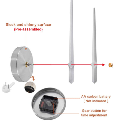 AILILIFE 3D DIY Wall Clock Decor Sticker Mirror Frameless Large DIY Wall Clock Kit for Home Living Room Bedroom Office Decoration (Sliver)