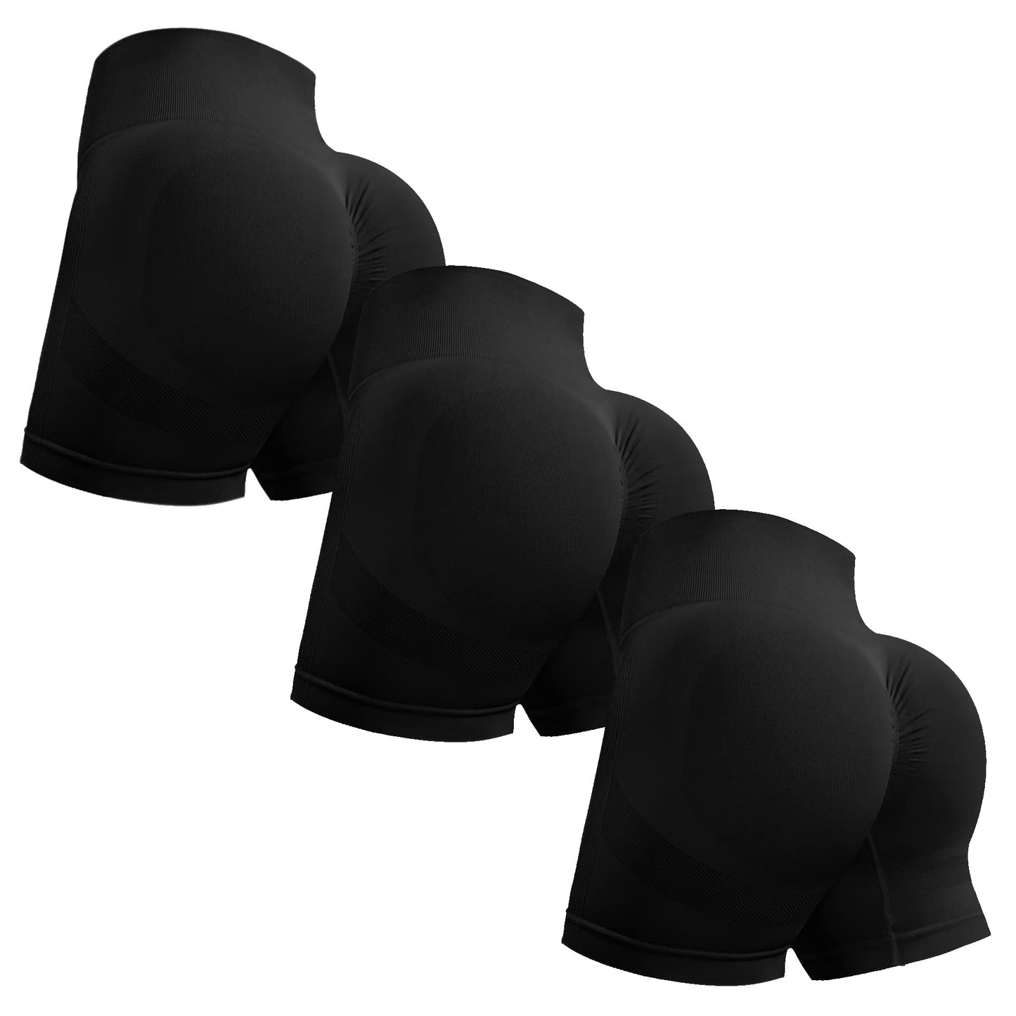 OVESPORT 3 Piece Workout Shorts for Women Seamless Scrunch Butt Lifting High Waisted Yoga Gym Booty Running Short Pants