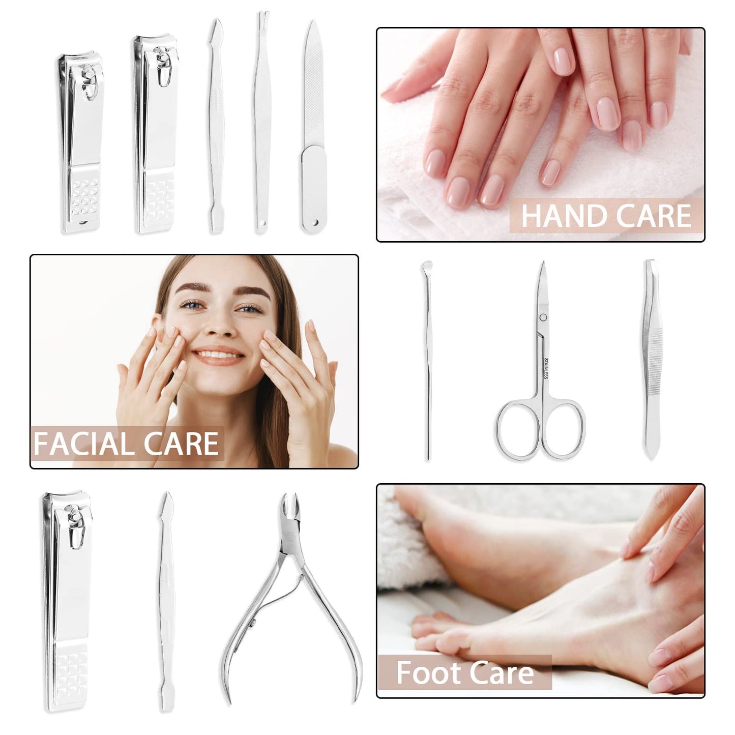 Manicure Set, FAMILIFE Professional Manicure Kit Nail Kit Mens Grooming Tools Pedicure Tool 9PCS Gifts for Men Boyfriend Stainless Steel Nail Clipper Set Leather Case Brown