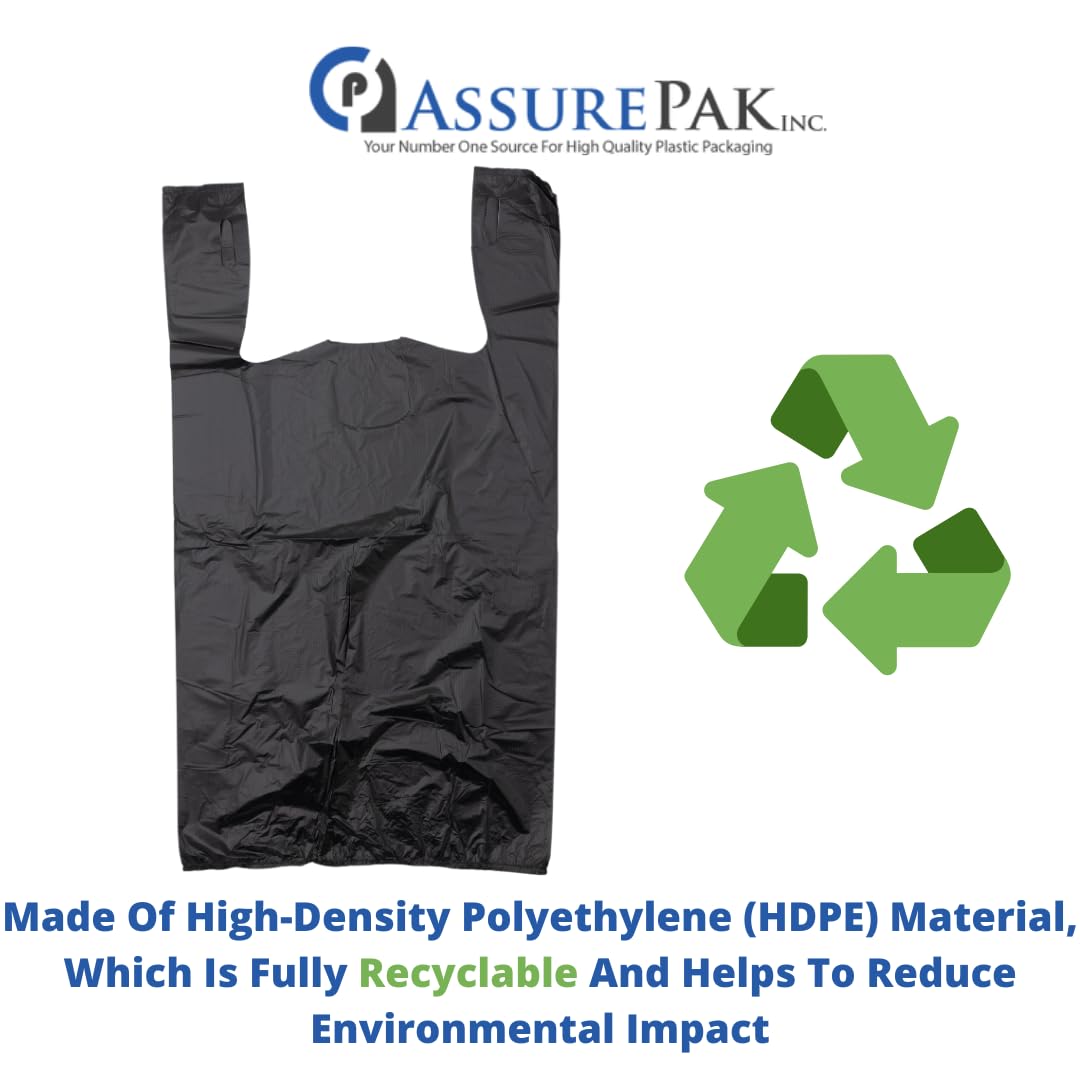 Plastic Bag-Black Plain Embossed T-Shirt Bag 11.5"x6.5"x21.5" 13 mic - 1000 bags/case