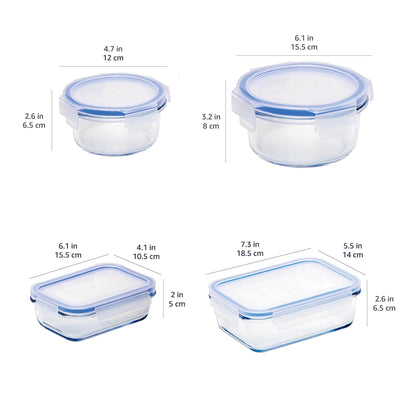 Amazon Basics Leak-Proof Glass Locking Lids Food Storage Containers, 14-Piece Set, 7 Count of Bases and 7 Plastic Lids, Clear, Blue, BPA Free