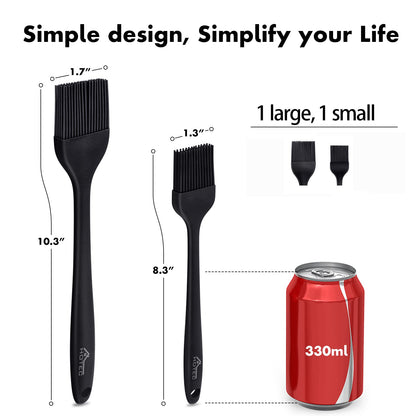 HOTEC 600℉ Heat Resistasnt Basting Brushes, BPA Free Silicone Pastry Brush, Spread Oil Butter Sauce Marinades for BBQ Grill Barbecue Baking Kitchen Cooking Dishwasher Safe (Black 2)