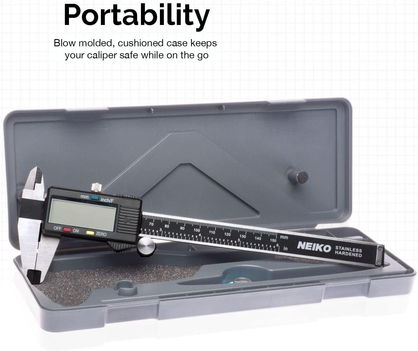NEIKO 01407A Electronic Digital Caliper Measuring Tool, 0 - 6 Inches Stainless Steel Construction with Large LCD Screen Quick Change Button for Inch Fraction Millimeter Conversions, Digital Caliper Measuring Tool