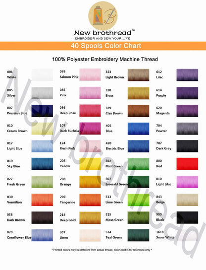 New brothread 40 Colors Compatible with Brother Polyester Embroidery Machine Thread Kit 500M (550Y) Each Spool Compatible with Brother Babylock Janome Singer Pfaff Bernina Embroidery & Sewing Machine
