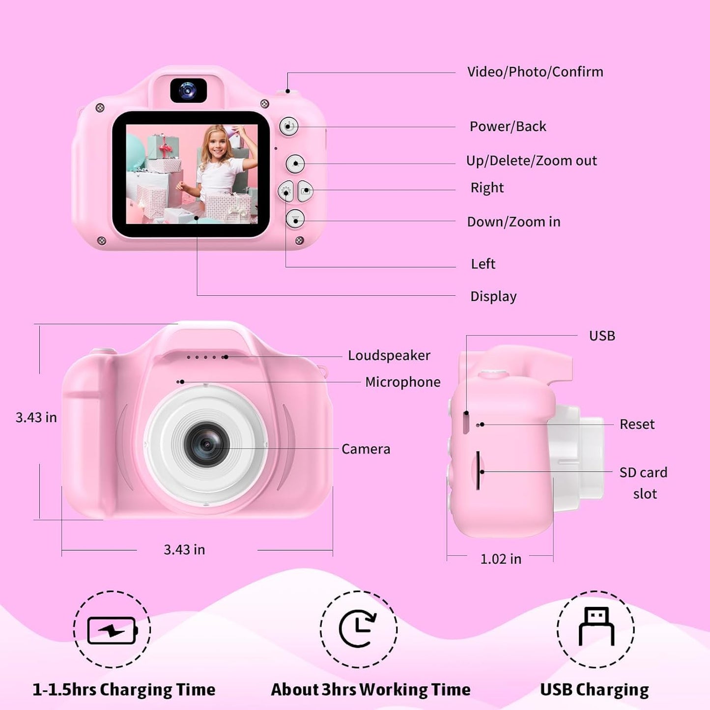 Mgaolo Kids Camera Toys for 3-12 Years Old Boys Girls Children,Portable Child Digital Video Camera with Silicone Cover, Christmas Birthday Gifts for Toddler Age 3 4 5 6 7 8 9 (Camo Pink)