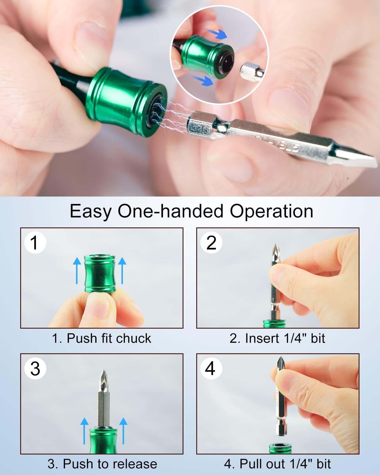 Katerk 12pc Portable Bit holder Key chain, 1/4 inch Hex Shank Screwdriver Bit Clip for Impact Driver Drill Bit Extension Nut Driver W/Black Carabiner, Quick Release Lightweight Drill Screw Adapter