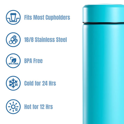 PARACITY Insulated Water Bottle, 17 oz Stainless Steel Water Bottles for Double Wall Vacuum Hot Drinks, Metal Water Bottle Keeps Hot for 12 Hrs, Cold for 24 Hrs, for Coffee, Tea (light blue)
