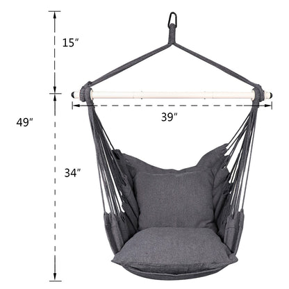 Highwild Hammock Chair Hanging Rope Swing - Max 500 Lbs - 2 Cushions Included - Steel Spreader Bar with Anti-Slip Rings - for Any Indoor or Outdoor Spaces (Grey)