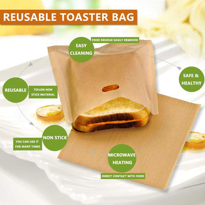 Non Stick Toaster Bags Reusable and Heat Resistant Easy to Clean,Perfect for Grilled Cheese Sandwiches (10)