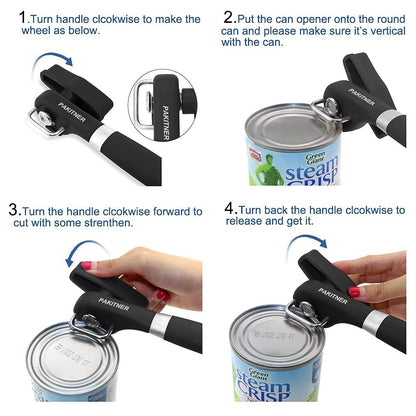 PAKITNER- Safe Cut Can Opener, Smooth Edge Can Opener - Handheld Easy Turn Knob, Manual Can Opener, Ergonomic Smooth Edge, Food Grade Stainless Steel Cutting Tool for Kitchen & Restaurant