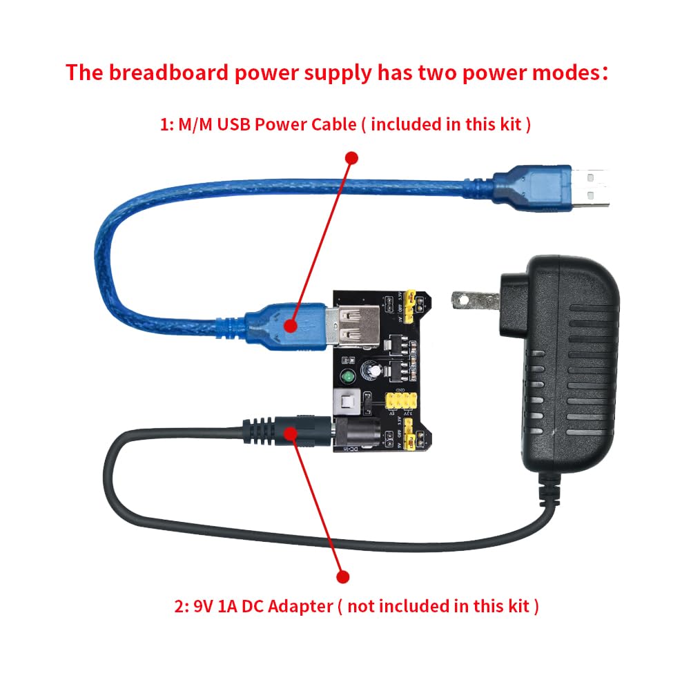REXQualis Electronics Basic Kit w/Power Supply Module, Breadboard, Jumper Wire, LED,Resistor, comes with more than 300pcs sensors and components for fun and simple electronic projects.
