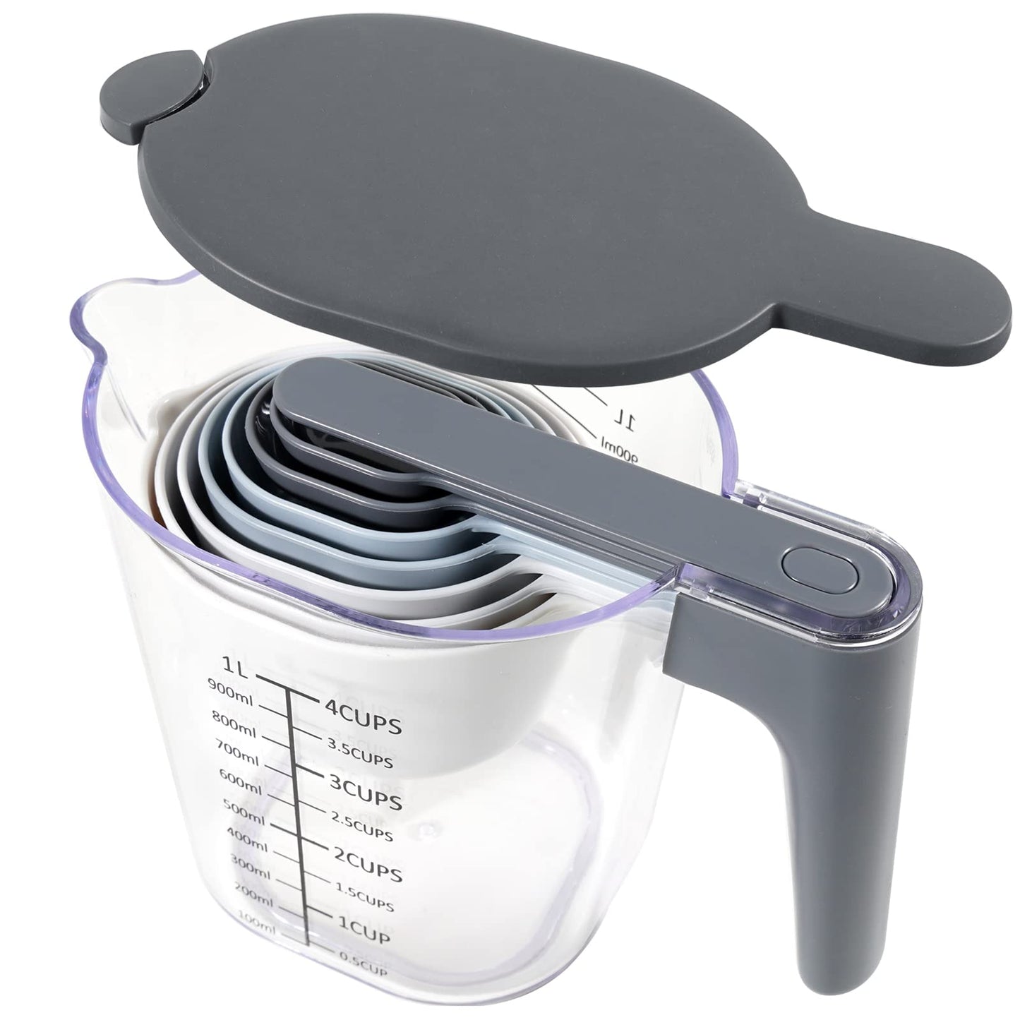 Recogwood Measuring Cups and Spoons set 10 Pieces, Stackable Measuring Cup with Lid, Kitchen Cooking Baking Measuring Spoons Set for Liquid and Dry, BPA Free, Dishwasher Safe