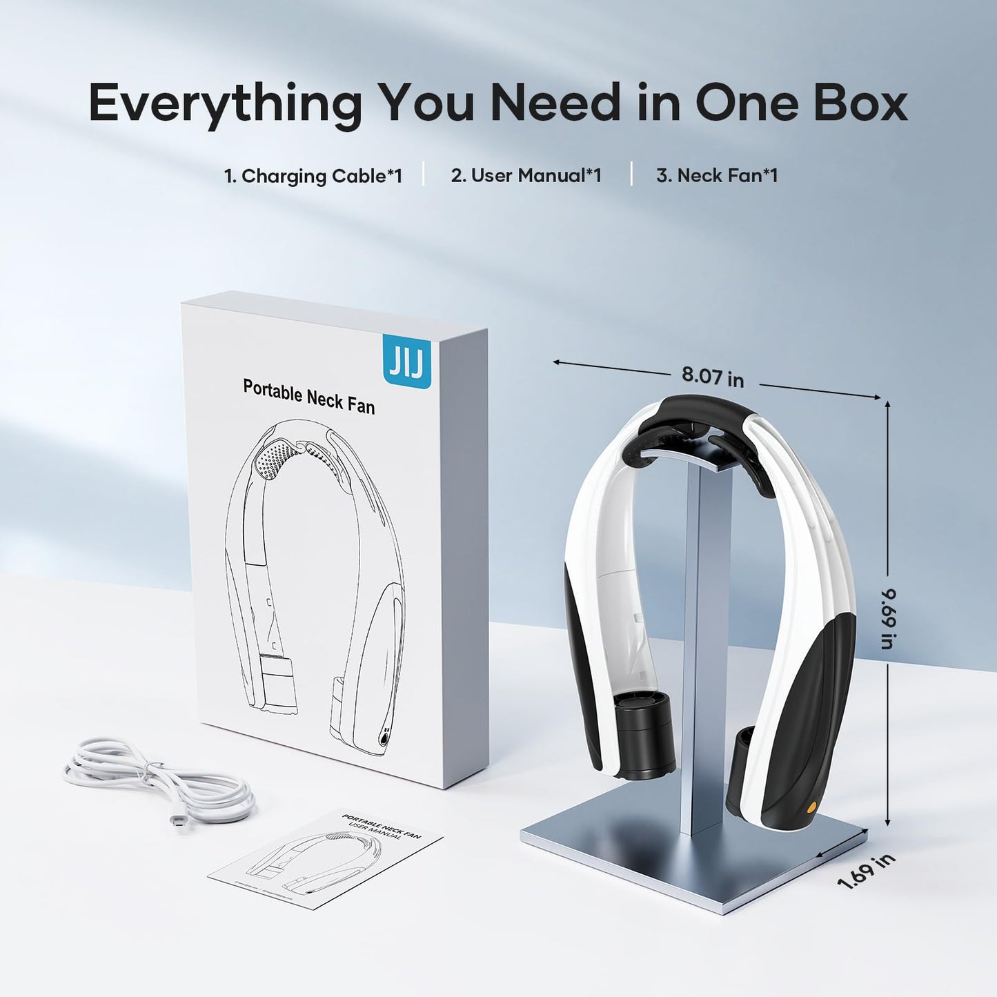 JIJ Neck Fan – Portable Neck Fan Rechargeable with 6 Adjustable Speeds, Neck Cooler with 360° Surround Breeze, Upgraded Long-lasting Wearable Fan for Hot Weather, Travel, Outdoor, Camping, Men & Women