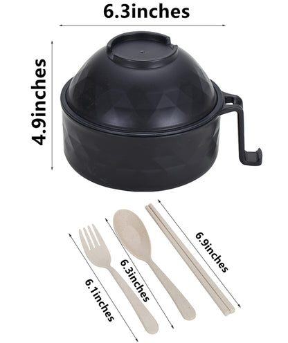 Layron Ramen Cooker Ramen Bowl Set with Chopsticks 33oz Microwave Noodle Bowl College Dorm Room Essentials for Girls for Boys Apartment Essentials-Black