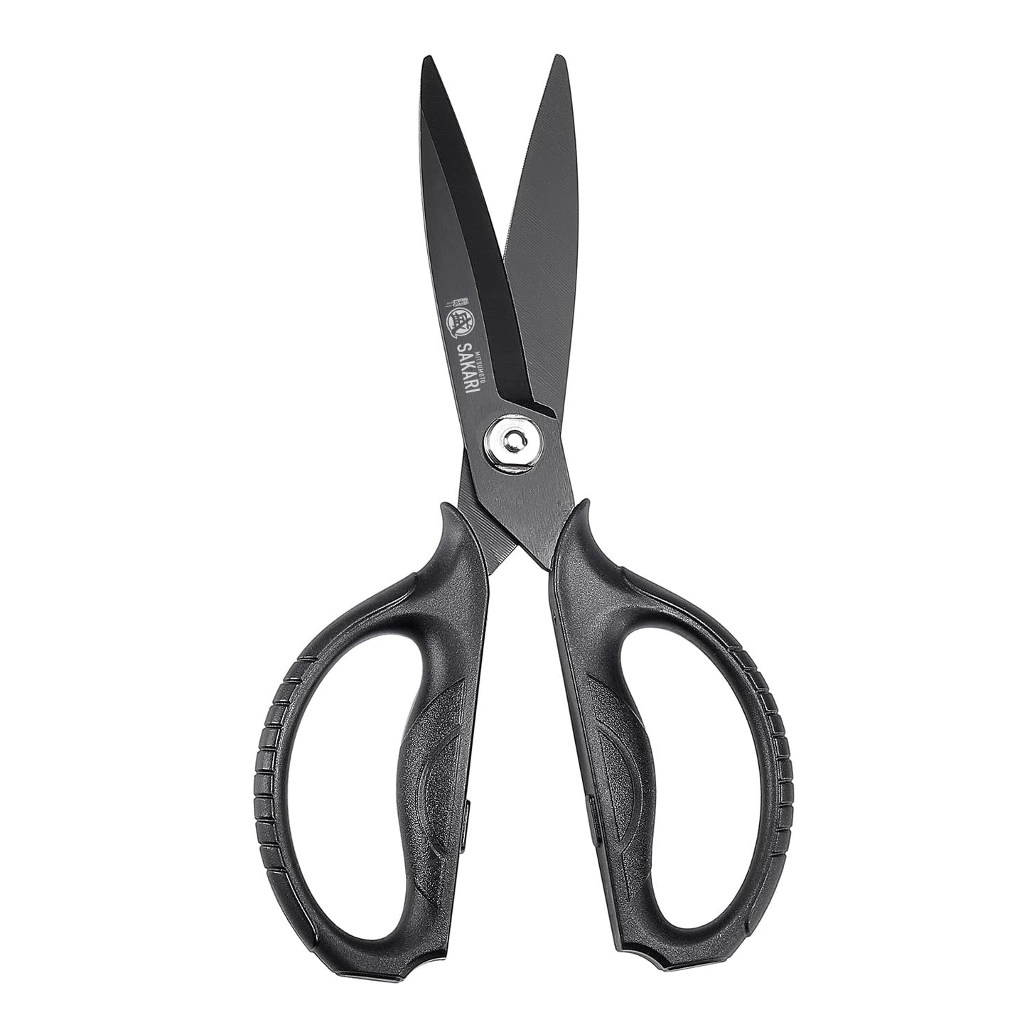 MITSUMOTO SAKARI Japanese Kitchen Scissors, All Purpose, Black Titanium Plated Heavy Duty, Multipurpose Cooking and Herb Scissors with Micro Serrated Edge