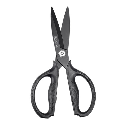 MITSUMOTO SAKARI Japanese Kitchen Scissors, All Purpose, Black Titanium Plated Heavy Duty, Multipurpose Cooking and Herb Scissors with Micro Serrated Edge