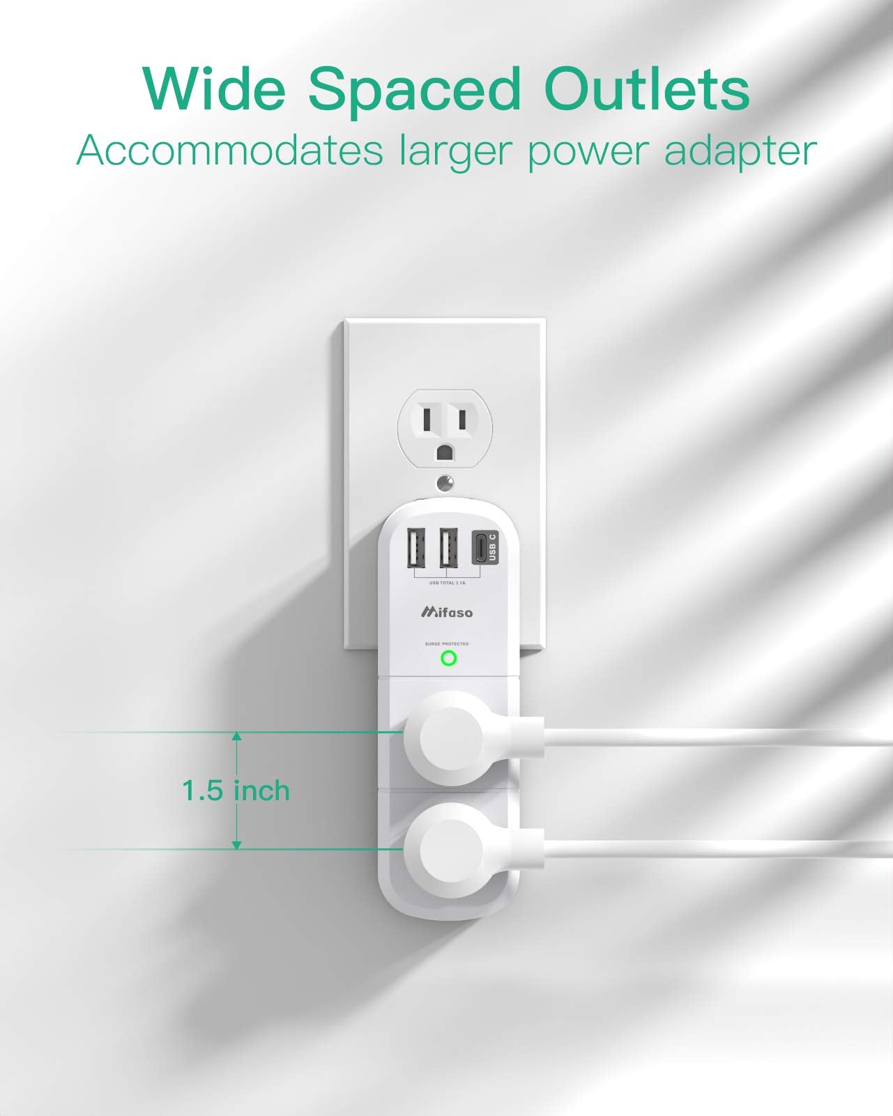 Outlet Extender with Rotating Plug, Mifaso Surge Protector 6 AC Multi Plug Wall Outlets and 3 USB Ports, 1800 Joules, 3-Sided Swivel Power Strip Spaced Splitter for Home, Travel, Dorm Room Essentials