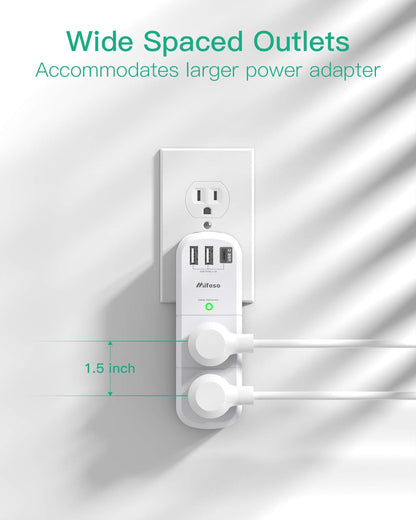 Outlet Extender with Rotating Plug, Mifaso Surge Protector 6 AC Multi Plug Wall Outlets and 3 USB Ports, 1800 Joules, 3-Sided Swivel Power Strip Spaced Splitter for Home, Travel, Dorm Room Essentials