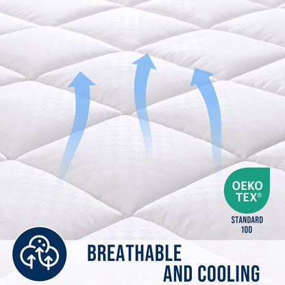 OLANLY Twin Quilted Fitted Mattress Pad, Elastic Fitted Mattress Topper, Cooling Soft Mattress Cover Stretches up to 21 Inches Deep, Machine Washable Mattress Protector (39x75 inch, White)