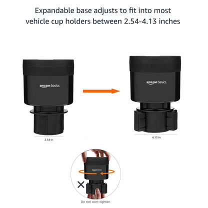 Amazon Basics Car Cup Holder Expander with Adjustable Base, Fits Large Bottles 3.4 to 3.8 in Diameter, Securely Holds Yeti, Hydro Flask and More, Black