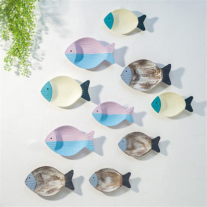 OECECR 2Pcs Wood Fish Nautical Beach Wall Decor, Wooden Hanging Coastal Wall Art Decor for Home, Lake House, Ocean Bathroom Decor - Blue