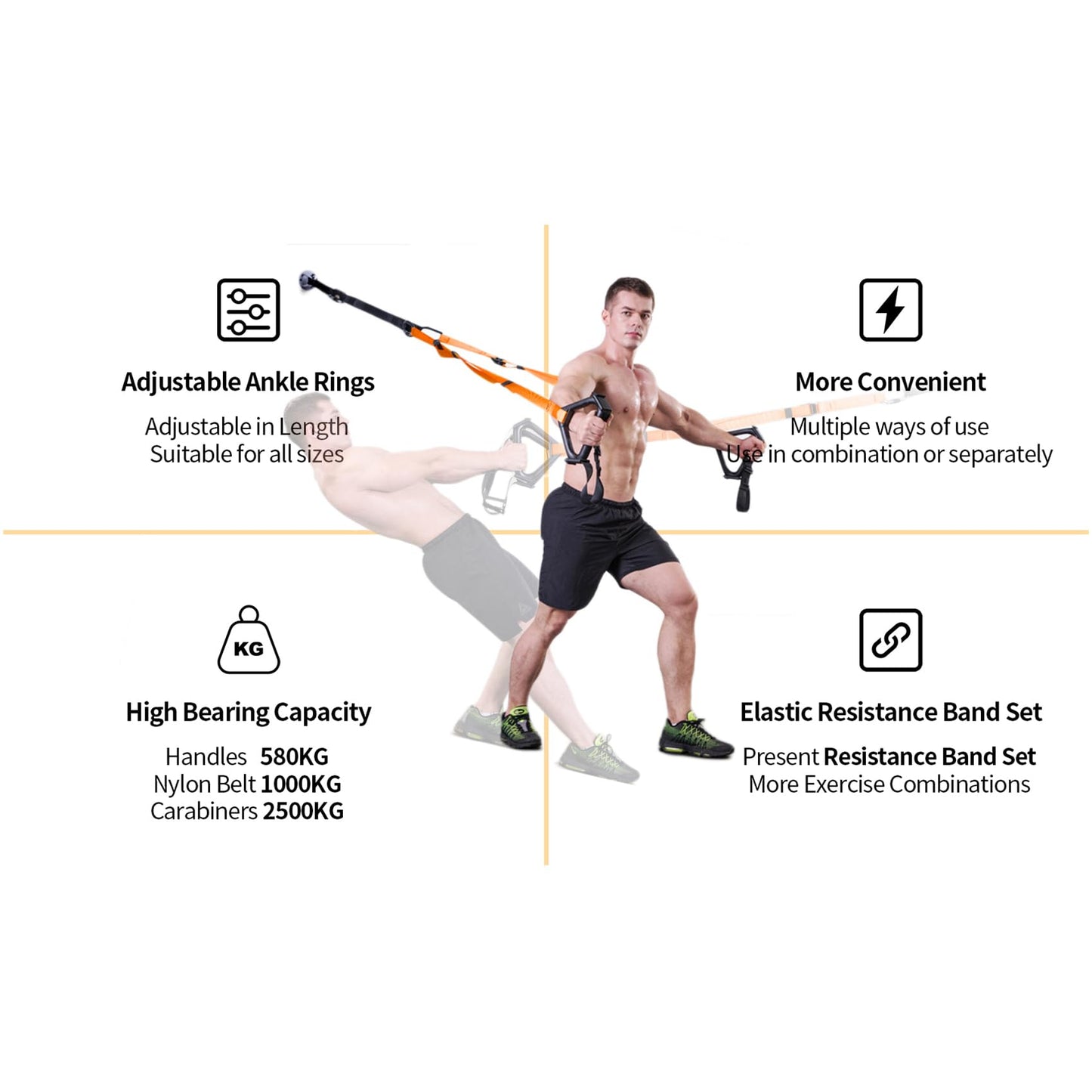 Moulyan Bodyweight Resistance Training Straps,Suspension Training Straps Complete Home Gym Fitness Trainer kit for Full-Body Workout Easy Setup Gym Home Outdoors