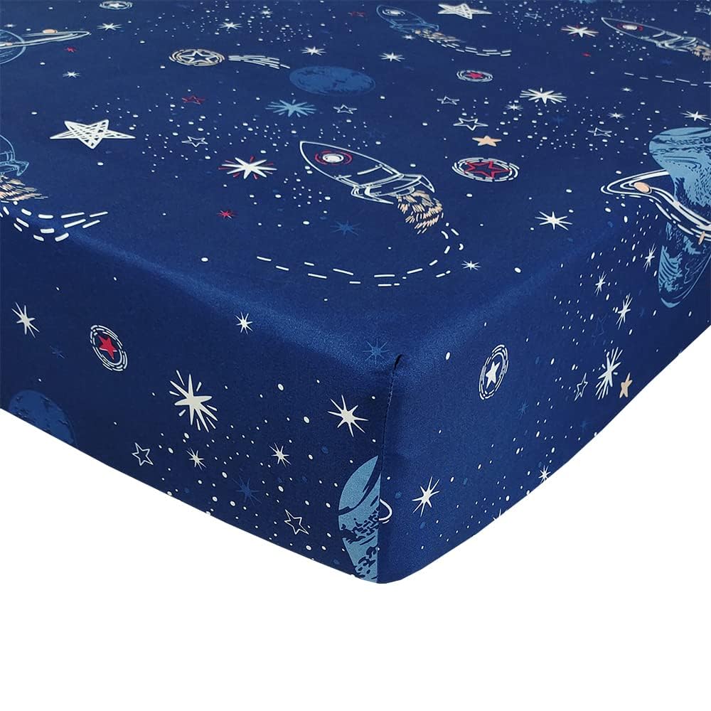 MAG 3 Pcs Bedding Sheet Set Space Galaxy Sheets Planets Stars Rockets Twin Sheet Set for Kids Teens and Space-Lovers,Super Soft Microfiber with1 Fitted Sheet and 2 Pillowcases,Twin Size