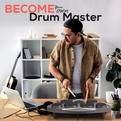 Pyle Pro Electronic Drum kit - Portable Electric Tabletop Drum Set Machine with Digital Panel, 7 Drum Pad, Hi-Hat / Kick Bass Pedal Controller USB AUX -Tom Toms, Hi-Hat, Snare Drums, Cymbals - PTED06