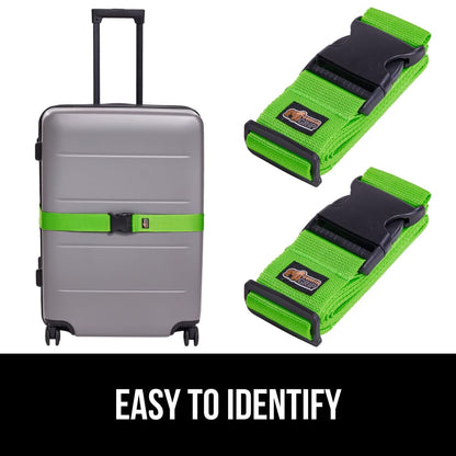 GORILLA GRIP Heavy Duty Adjustable Luggage Straps for Suitcases, Easy to Identify Travel Belt Connector Holds Suitcase Together, Extends Life of Bag, Strap Connects Two Bags, Accessories 2 Pack Green