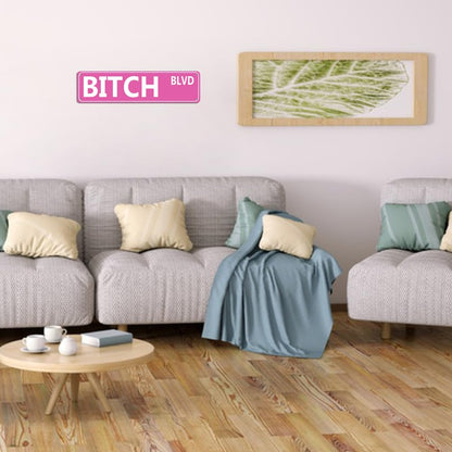 Retro Pink Tin Metal Sign - 'BITCH BLVD' - Bold Statement Decor for Home, Bar, or Dorm - 16x4 Inches - Unique Gift Idea for Friends(B71)