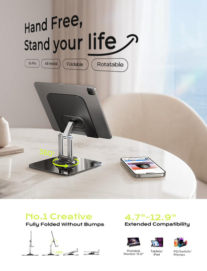 LISEN for iPad Stand Holder Adjustable Tablet Stand for Desk, 2025 for iPad Accessories Rotating Display Stand PC Office Accessories for Desk Women Kindle Table Mount/PS/Switch iPhone 12.9"-4.7"