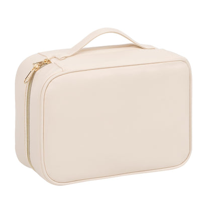 OCHEAL Makeup Bag, Make up Travel Bag Large Capacity Waterproof Cosmetic Organizer Bag with Makeup Brush Compartment & Handle for Women Girls Travel Toiletry Accessories-Beige