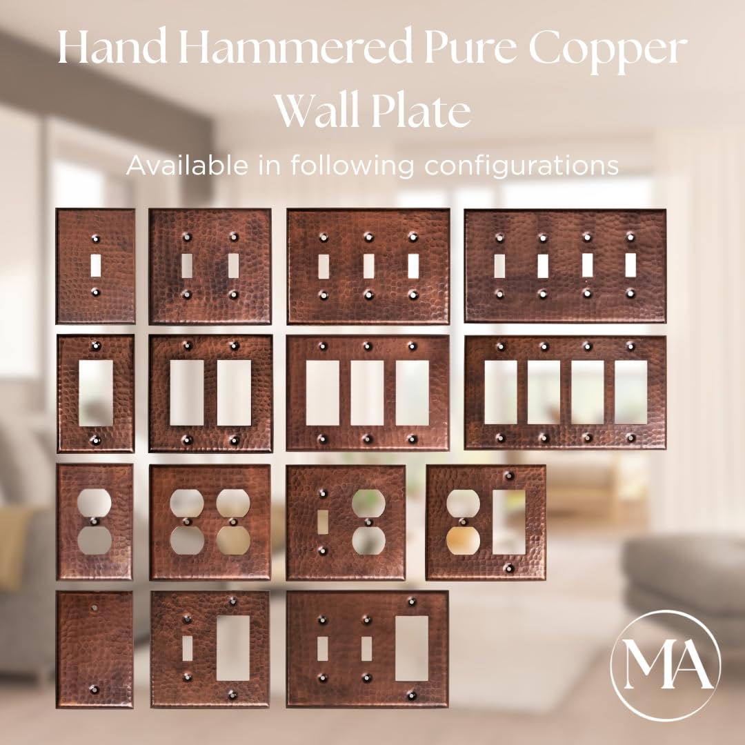 Monarch Abode 1-Gang Duplex Wall Plate, Hand Hammered Pure Copper Decorative Outlet Covers, Electrical Outlet Cover Plates, Pure Copper