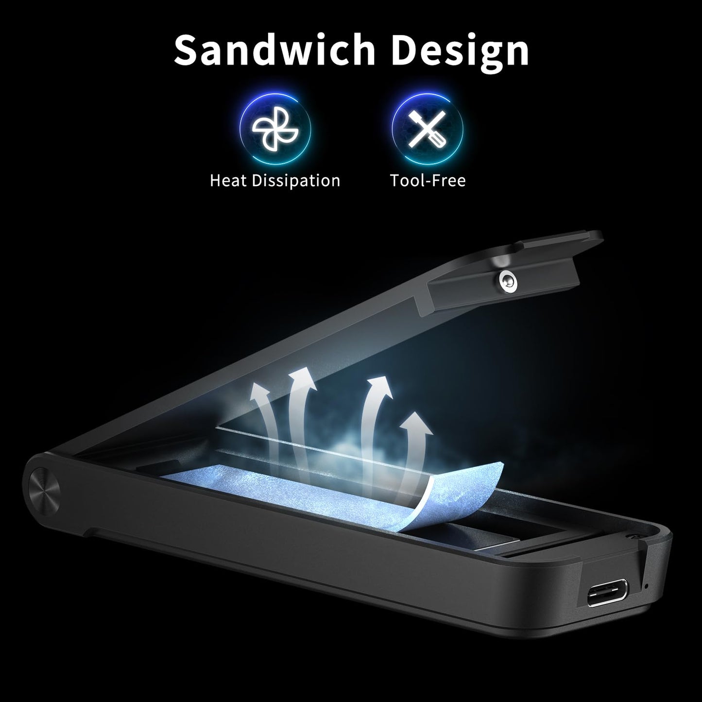 FIDECO M.2 NVMe SSD Enclosure, M.2 NVMe to USB Adapter, USB 3.2 Gen 2 (10Gbps) SSD Reader for M & M+B Key, Sandwich Style Design, Tool-Free Installation, Support UASP and Trim