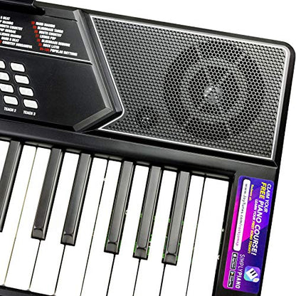 RockJam 61 Key Keyboard Piano Stand With Pitch Bend Kit, Piano Bench, Headphones, Simply Piano App & Keynote Stickers