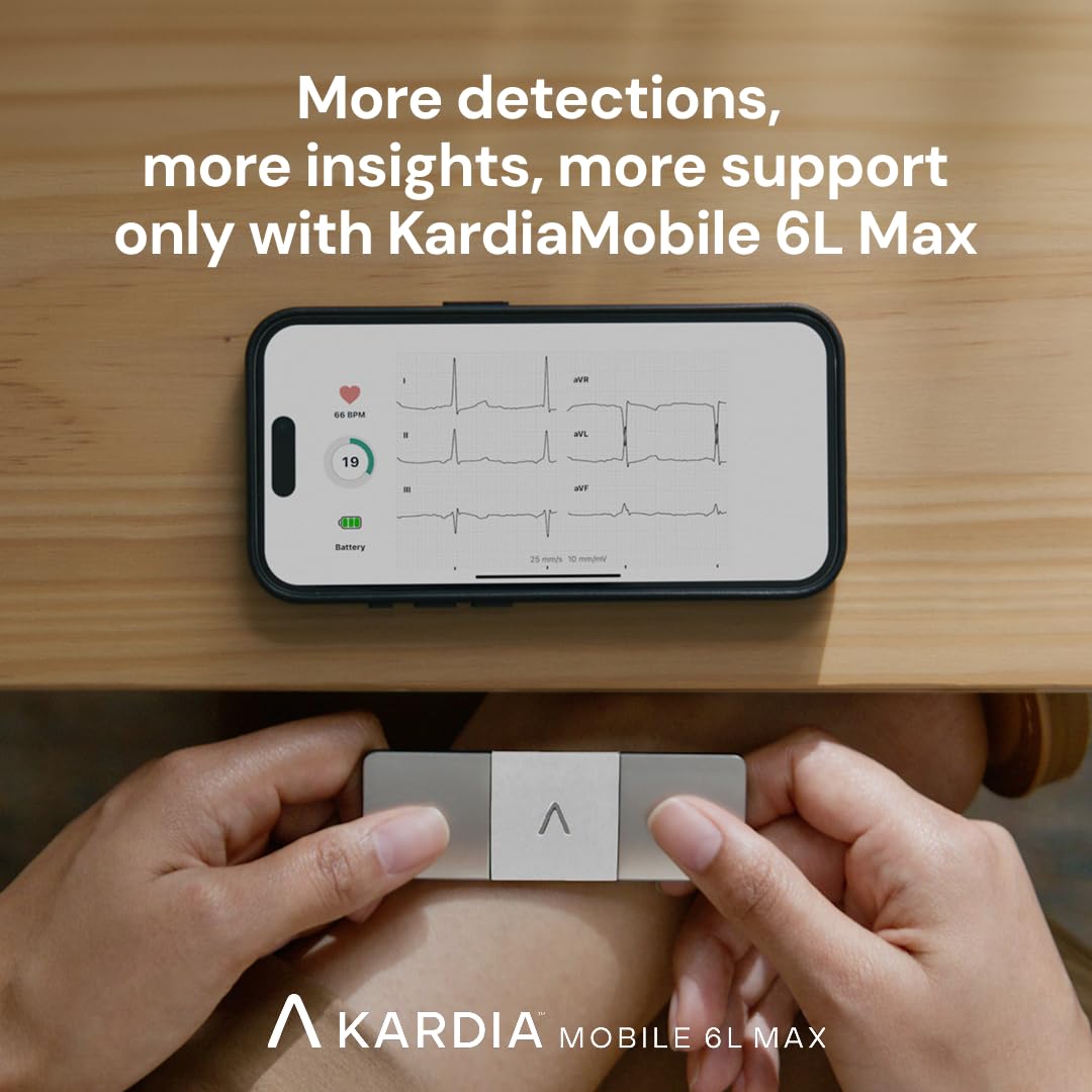 KardiaMobile 6L Max with 12-Month Subscription | 6-Lead Personal EKG Monitor | Heart Health Membership | Detects AFib & Irregular Arrhythmias | Easy Results in 30 Seconds | Works with Smartphones