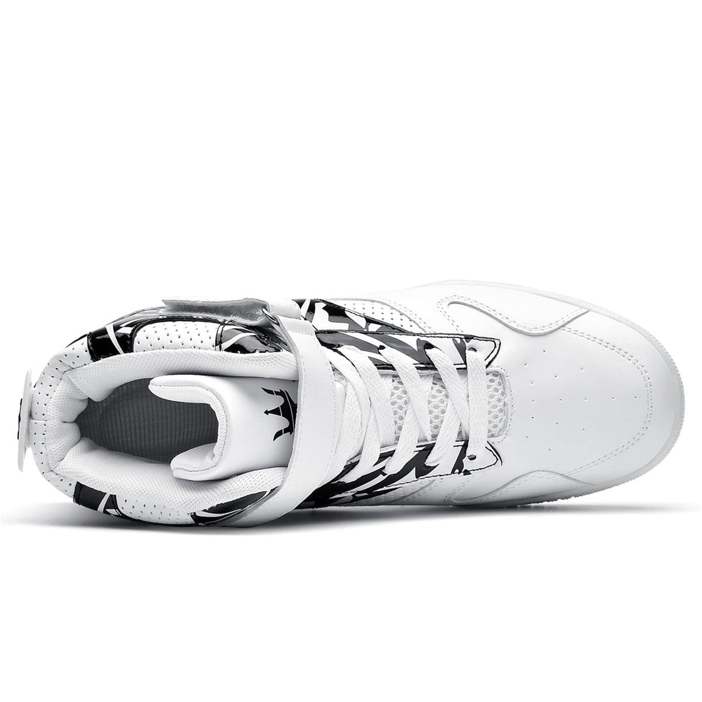 FZUU Men's Fashion High Top Leather Street Sneakers Sports Casual Shoes (8.5, White/Black, Numeric_8_Point_5)