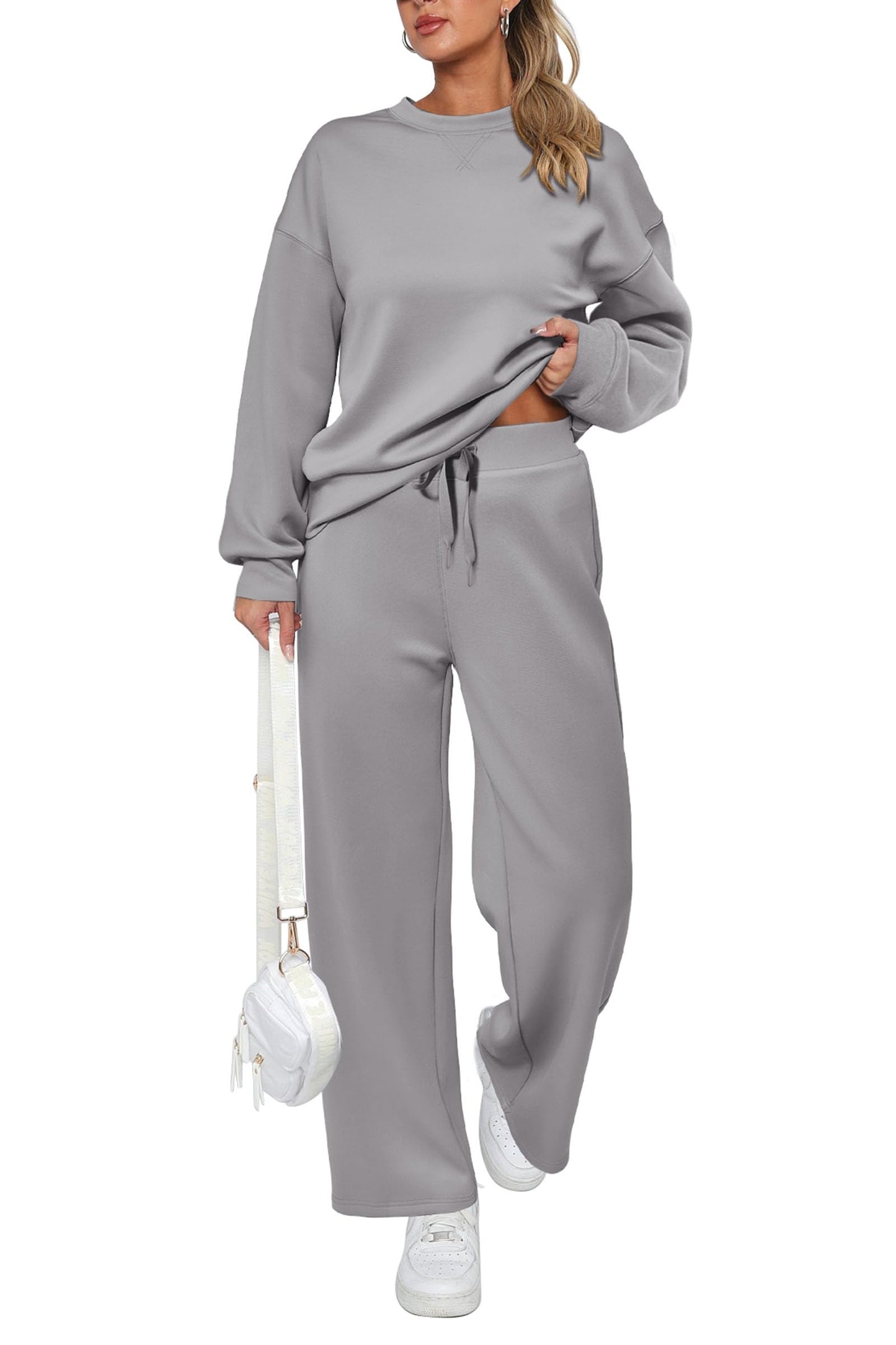 PRETTYGARDEN Womens 2 Piece Outfits 2025 Fall Long Sleeve Sweatshirt Wide Leg Pants Lounge Sets Winter Sweatsuits Tracksuit (Grey,XX-Large)