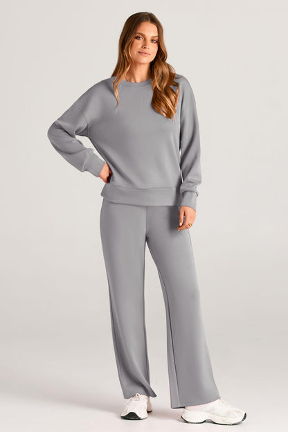 PRETTYGARDEN Womens 2 Piece Outfits 2025 Fall Long Sleeve Sweatshirt Wide Leg Pants Lounge Sets Winter Sweatsuits Tracksuit (Grey,XX-Large)