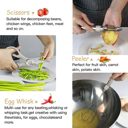 Kitchen Utensil Set-Silicone Cooking Utensils-33 Kitchen Gadgets & Spoons for Nonstick Cookware-Silicone and Stainless Steel Spatula Set-Best Kitchen Tools, Useful Pots (Khaki)