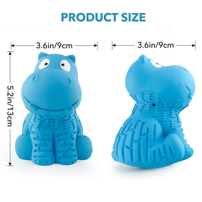 petizer Indestructible Squeaky Dog Toy for Aggressive Chewers - Durable, Natural Latex Toy for Small, Medium, Large Dogs - Blue Hippo