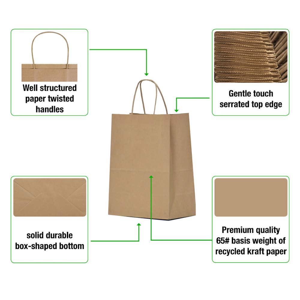Qutuus Kraft Paper Gift Bags with Handles 8x4.5x10 25Pcs Brown Gift Bags Bulk Medium Size Small Business Bags, Party Bags, Retail Kraft Shopping Bags