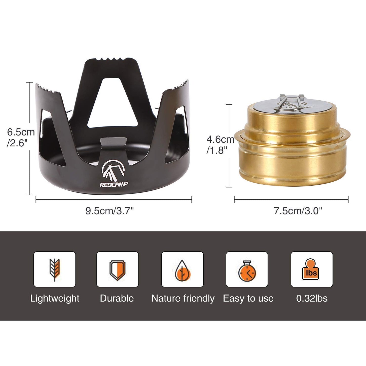 REDCAMP Mini Alcohol Stove for Backpacking, Lightweight Brass Spirit Burner with Aluminium Stand for Camping Hiking, Black