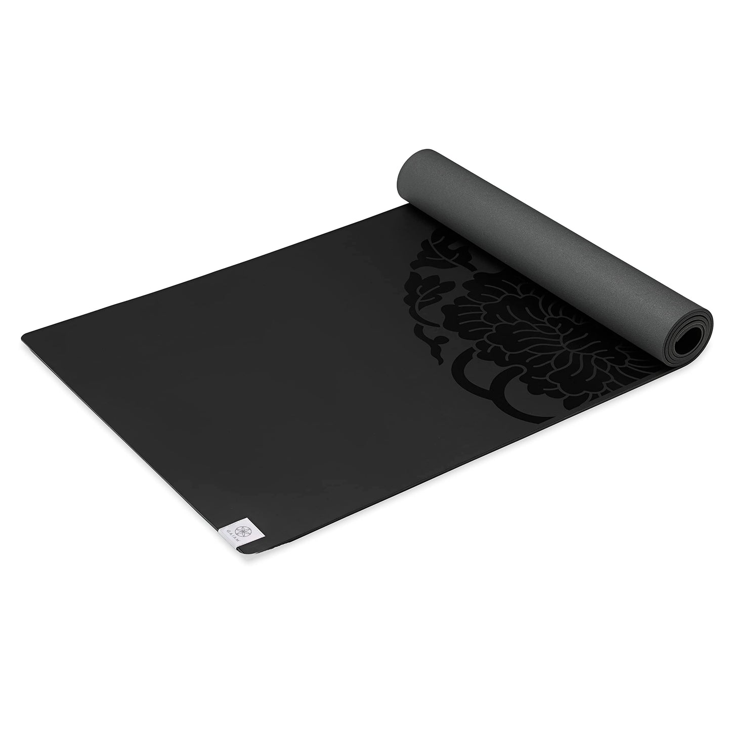 Gaiam Dry-Grip Yoga Mat - 5mm Thick Non-Slip Exercise & Fitness Mat for Standard or Hot Yoga, Pilates and Floor Workouts - Cushioned Support, Non-Slip Coat - 68 x 24 Inches - Black