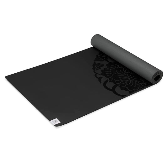 Gaiam Dry-Grip Yoga Mat - 5mm Thick Non-Slip Exercise & Fitness Mat for Standard or Hot Yoga, Pilates and Floor Workouts - Cushioned Support, Non-Slip Coat - 68 x 24 Inches - Black