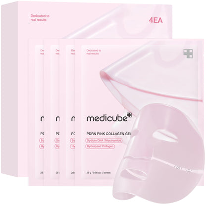 medicube Salmon DNA PDRN pink collagen jelly gel mask | overnight face mask for glass glow skin- elasticity, hydrating, firming and moisturizing | korean skincare, 28g, 4ea