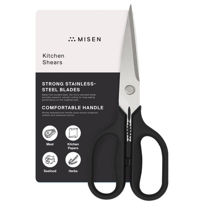 Misen Heavy Duty Kitchen Shears - Stainless Steel, Versatile and Easy Clean Scissors for Meat, Herbs and Veggies - Ambidextrous Comfort Handle - Professional Grade - Black